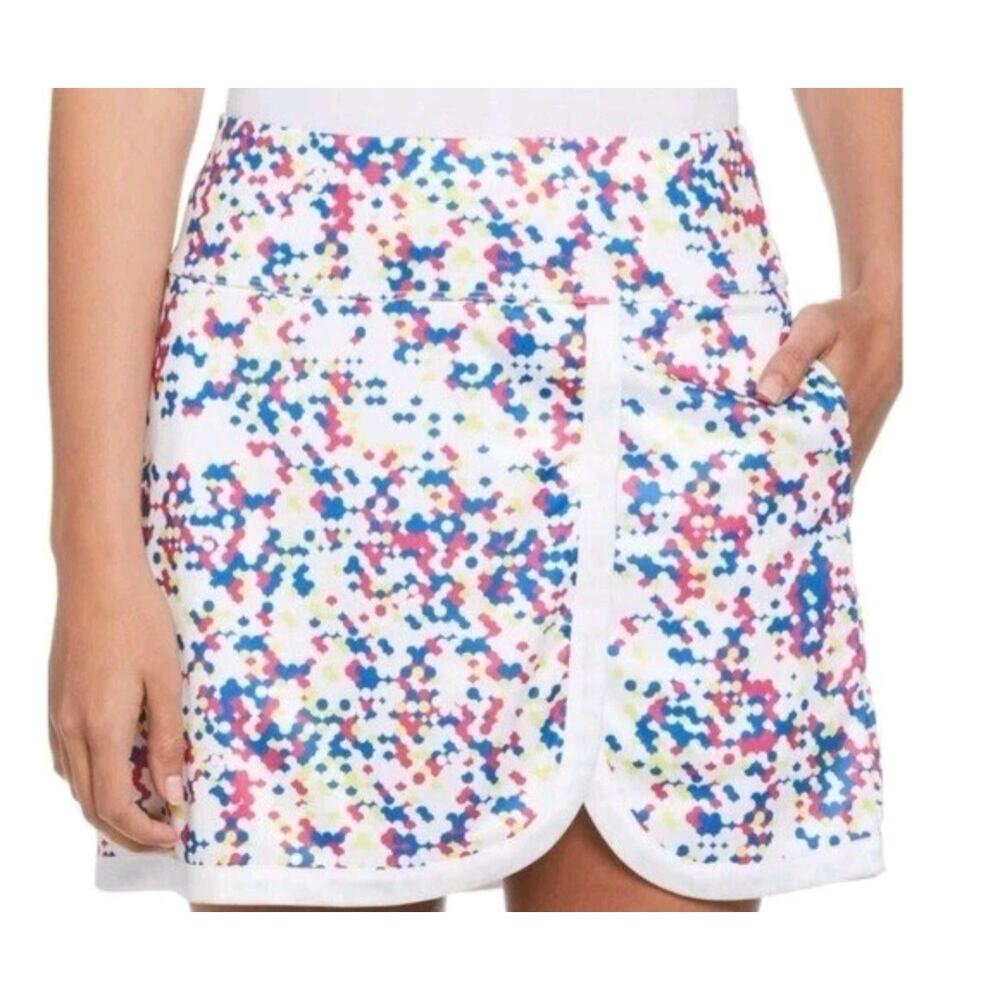 NWT Ben Hogan Golf Skirt Skort Size Medium Geo Print White Pockets Shorts Liner - Picture 1 of 7